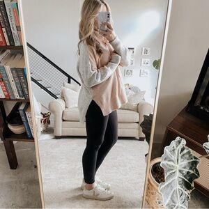 Tribal Pink & Grey Color Block Turtleneck Sweater